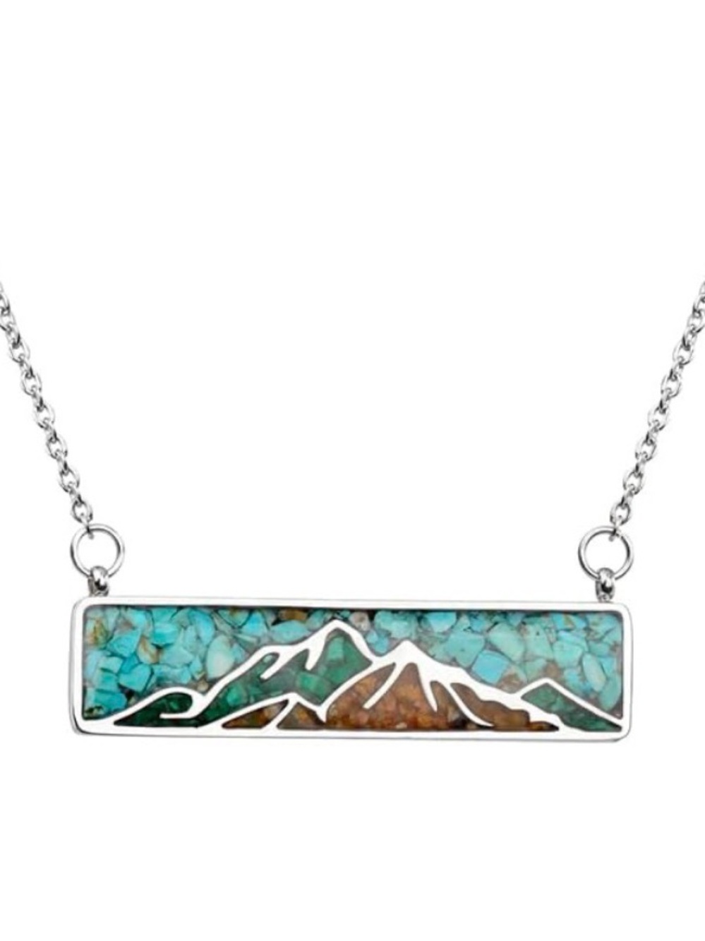 Mountain Bar Necklace with Turquoise and Brown Inlay